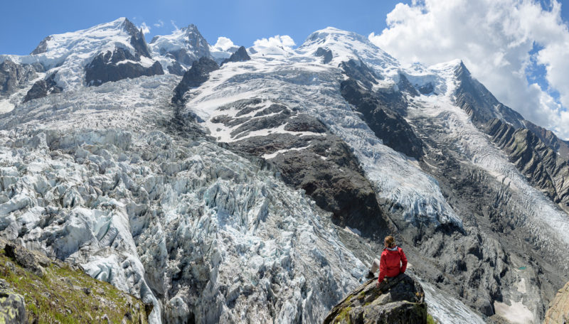 La Jonction sommet de la randonnée. Glacier des Bossons et Aiguilles de Chamonix