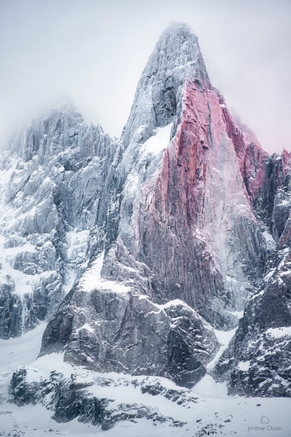 achat photo les Drus en hiver coucher de soleil, neige