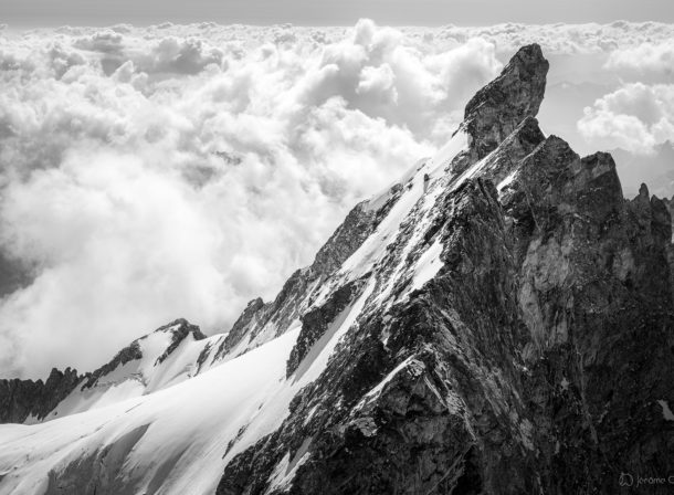 Le Doigt de Dieu et les arêres de la Meije vus depuis le sommet du Grand Pic de la Meije